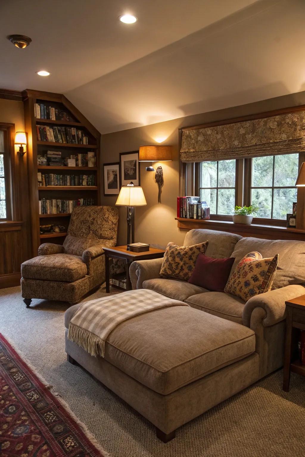 An inviting seating area featuring comfortable seating and a sophisticated divan.