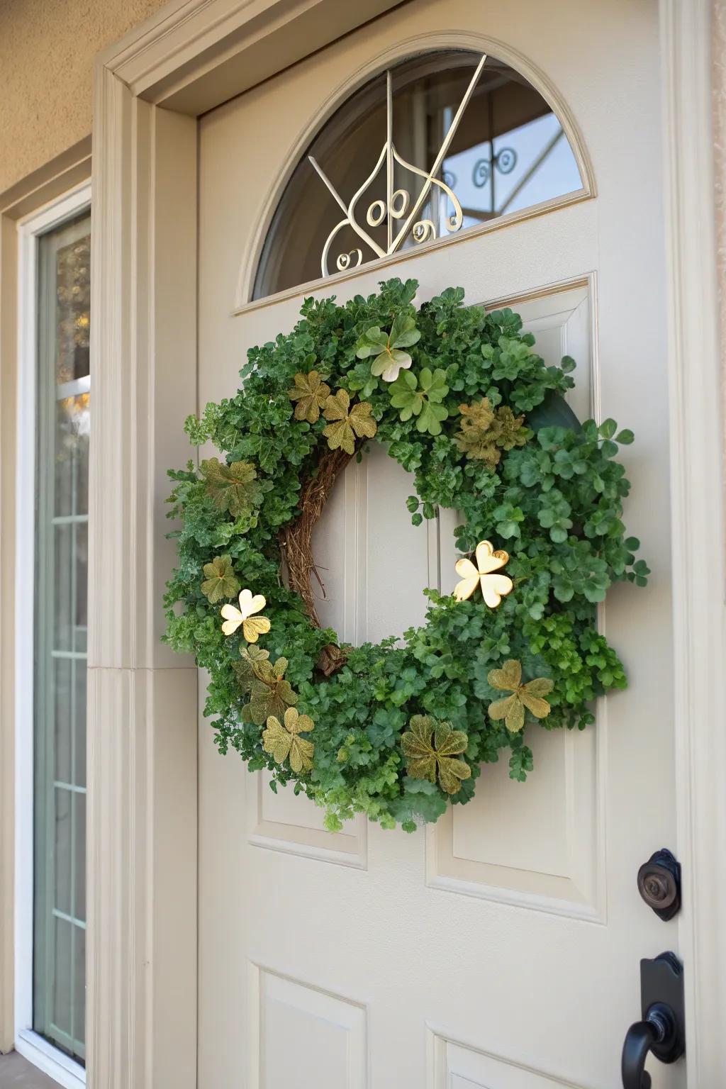 A shamrock wreath infuses your entrance with a hint of Irish charm.