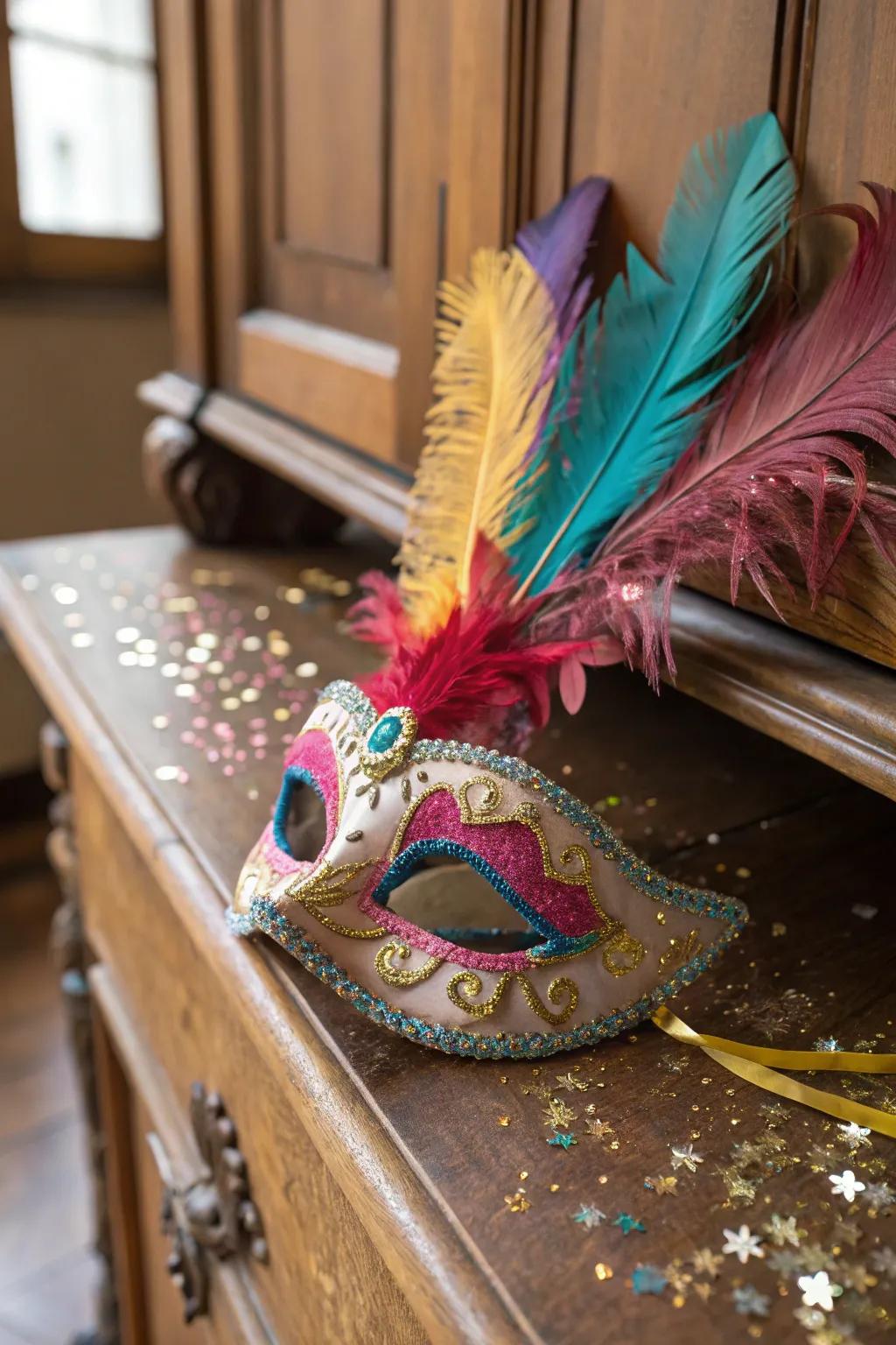 A veil embellished with feathers for added drama and refinement.