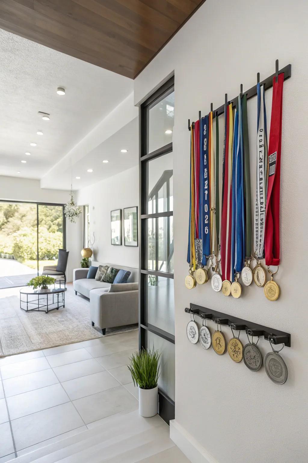 Elevate your space with chic wall-mounted racks for your medals.