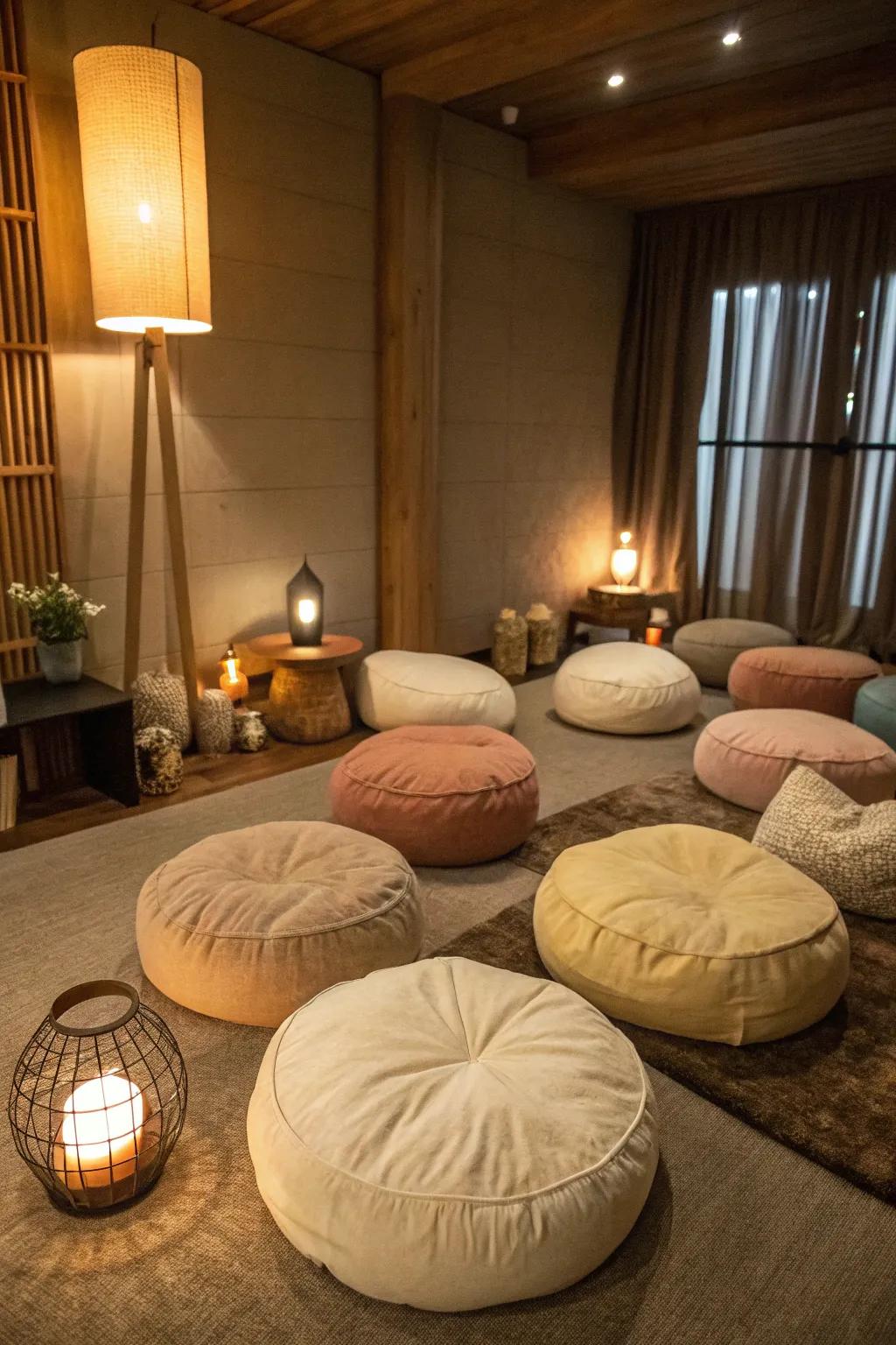 Floor cushions offer comfort and elevate the style of your meditation space.