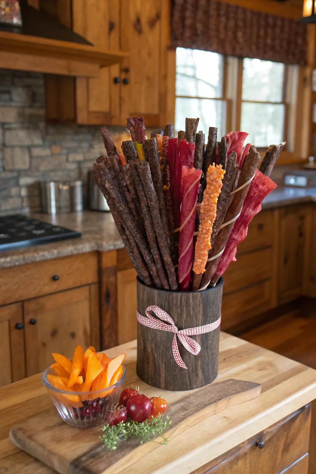 An appetizing dried meat arrangement, suitable for lovers of savory treats.