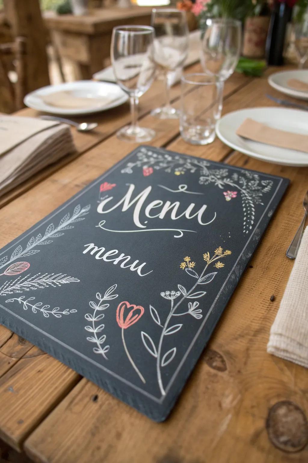 Chalkboard-style backdrops give your menu a personal, artisanal touch.