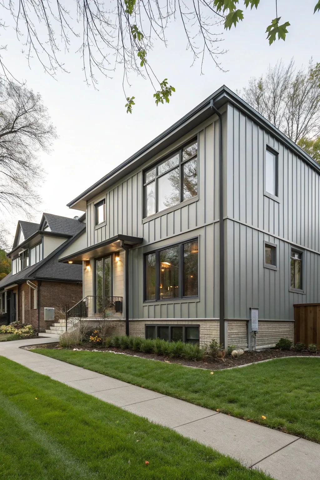 A modern residence showcasing sleek metal cladding, a perfect complement to its modern design.