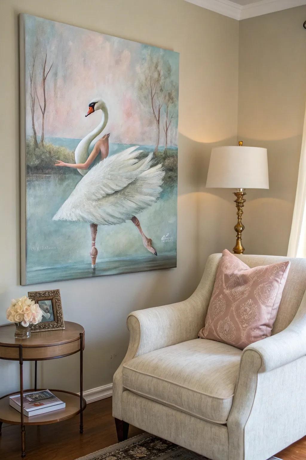 A swan gracefully transitions into a ballerina, enhancing any space with its elegance.