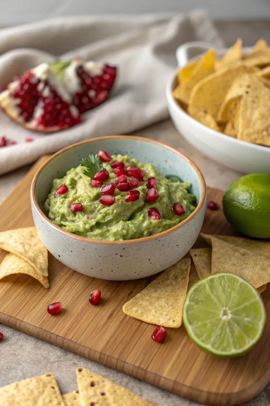 Guacamole with a twist: pomegranate seeds enhance the taste and visual appeal.
