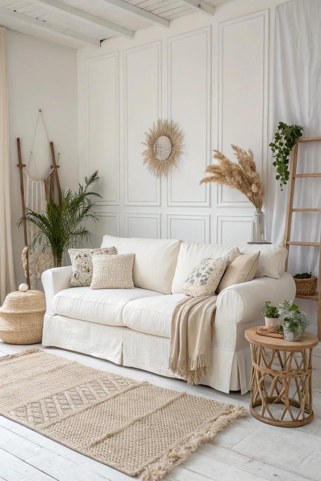 Neutral shades establish a peaceful setting, perfect for a minimalist space.