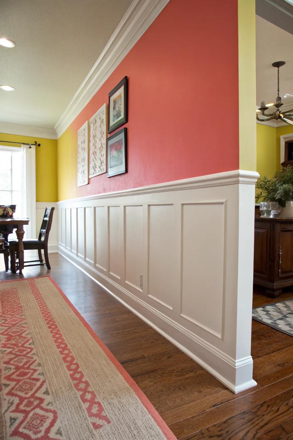 Striking color contrasts enhance this contemporary chair rail design.