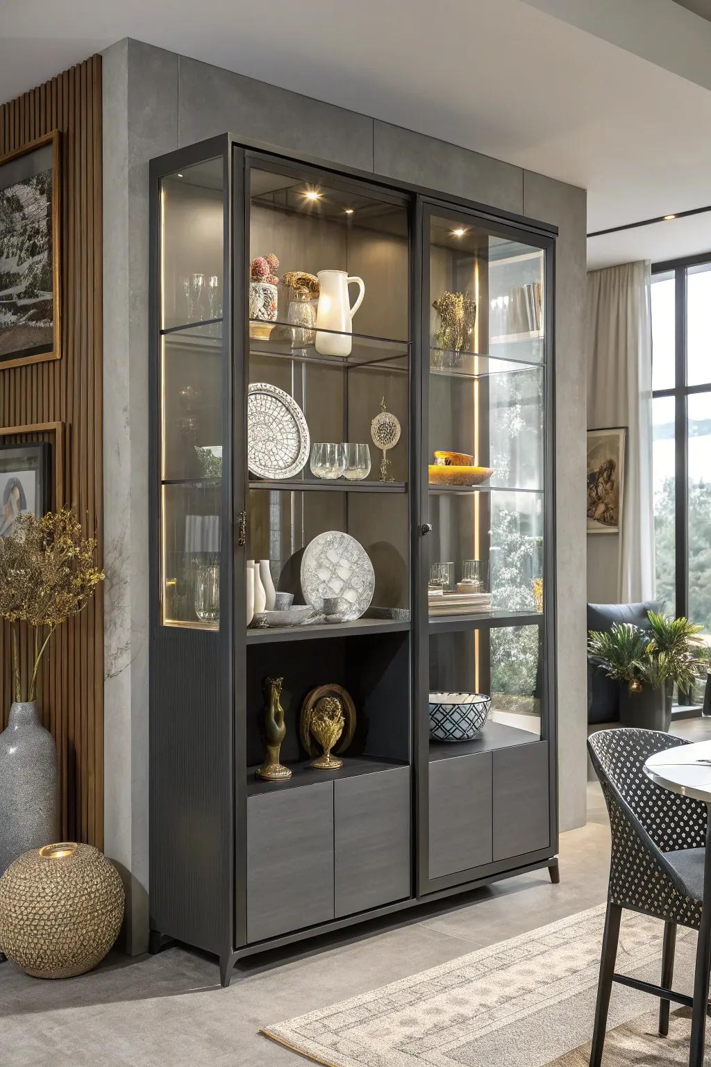 A captivating china cabinet display that celebrates asymmetry.