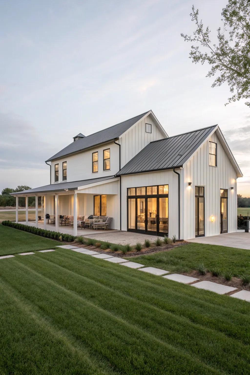 Simplicity in structure: A modern farmhouse that radiates elegance through clean lines.