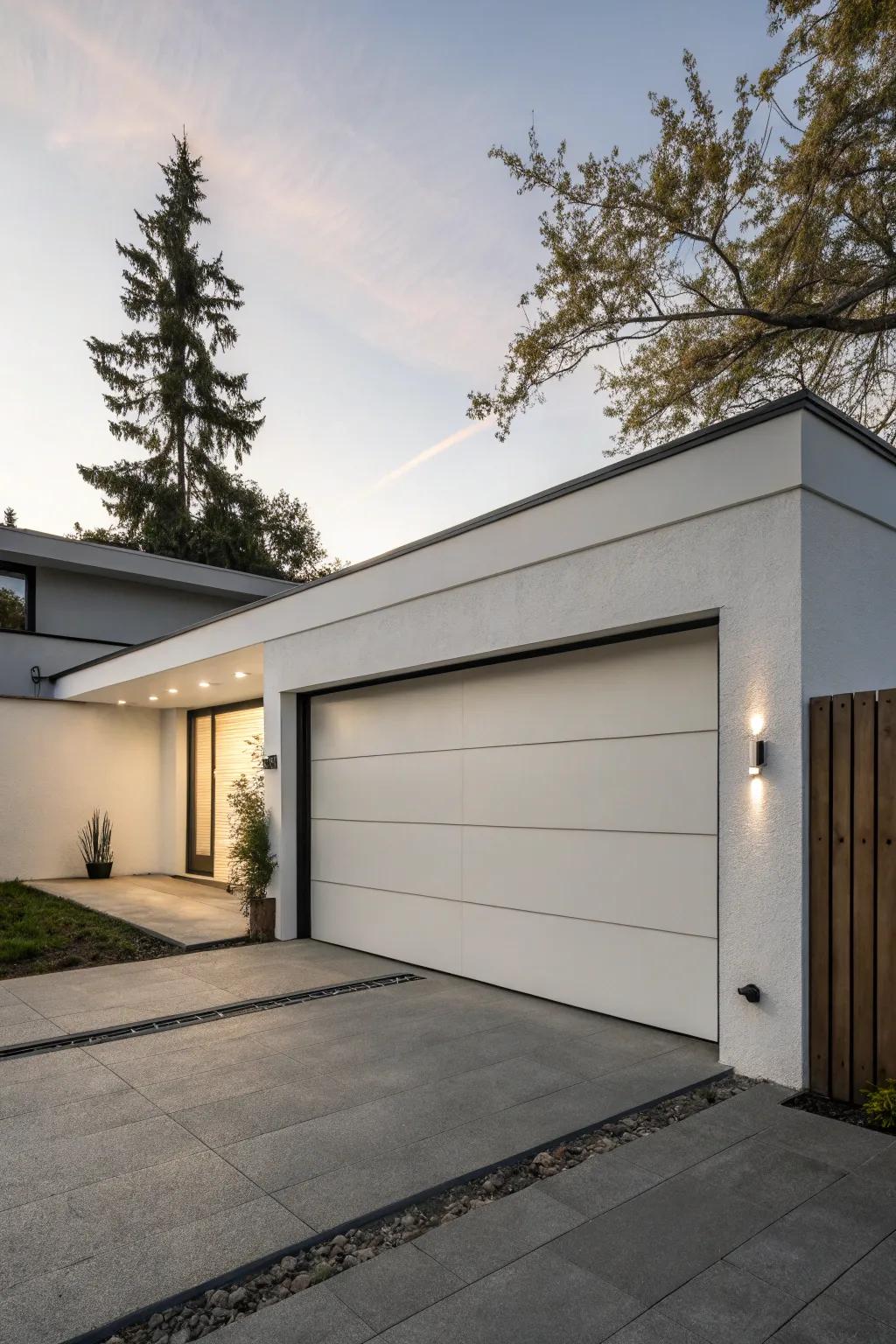 Simple garage doors provide a tidy and uncluttered look.
