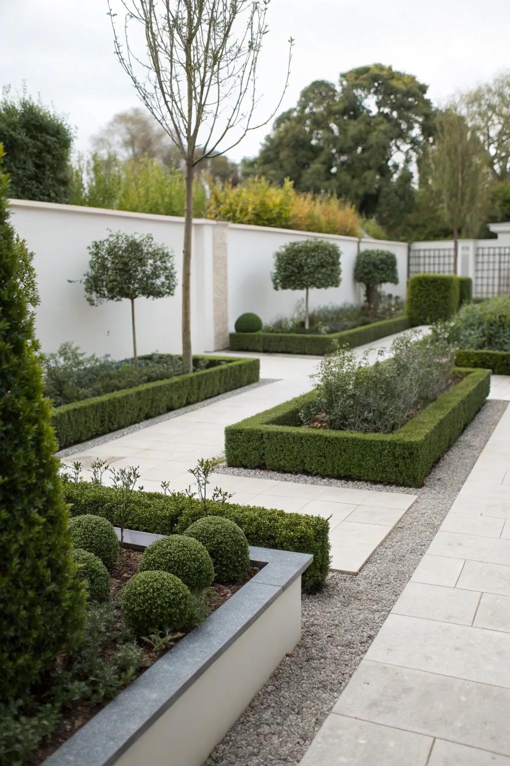 A minimalist garden design showcasing structured lines and simplicity.