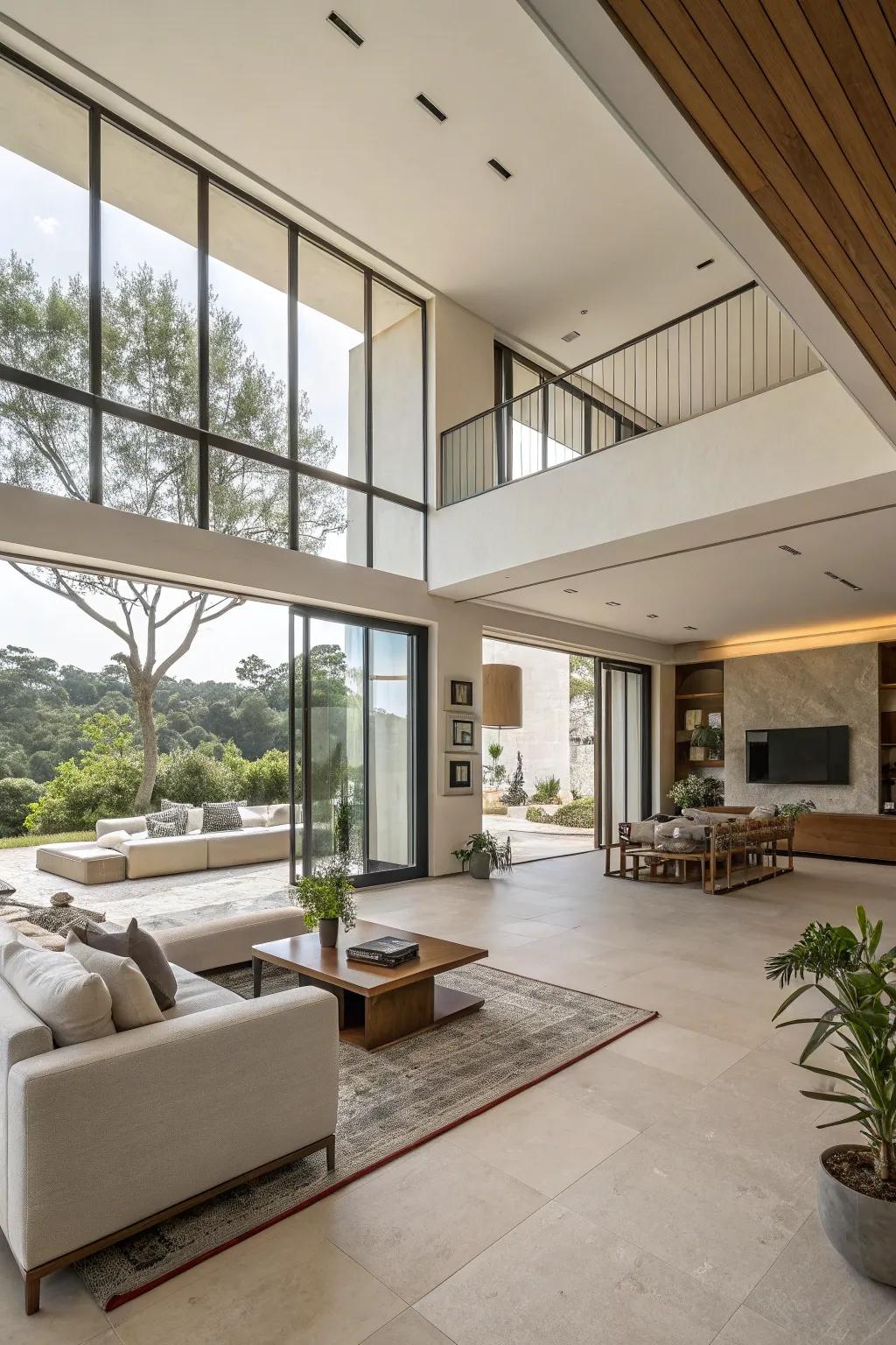 A modern, open living area designed with minimal barriers.