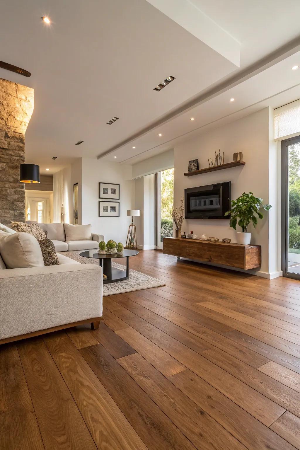 Enduring sophistication showcased through classic hardwood flooring.