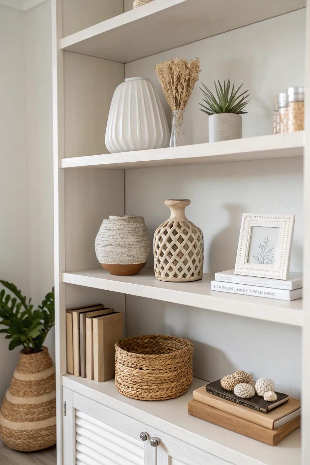 Achieve a minimalist vibe with an elegant, clutter-free shelf.