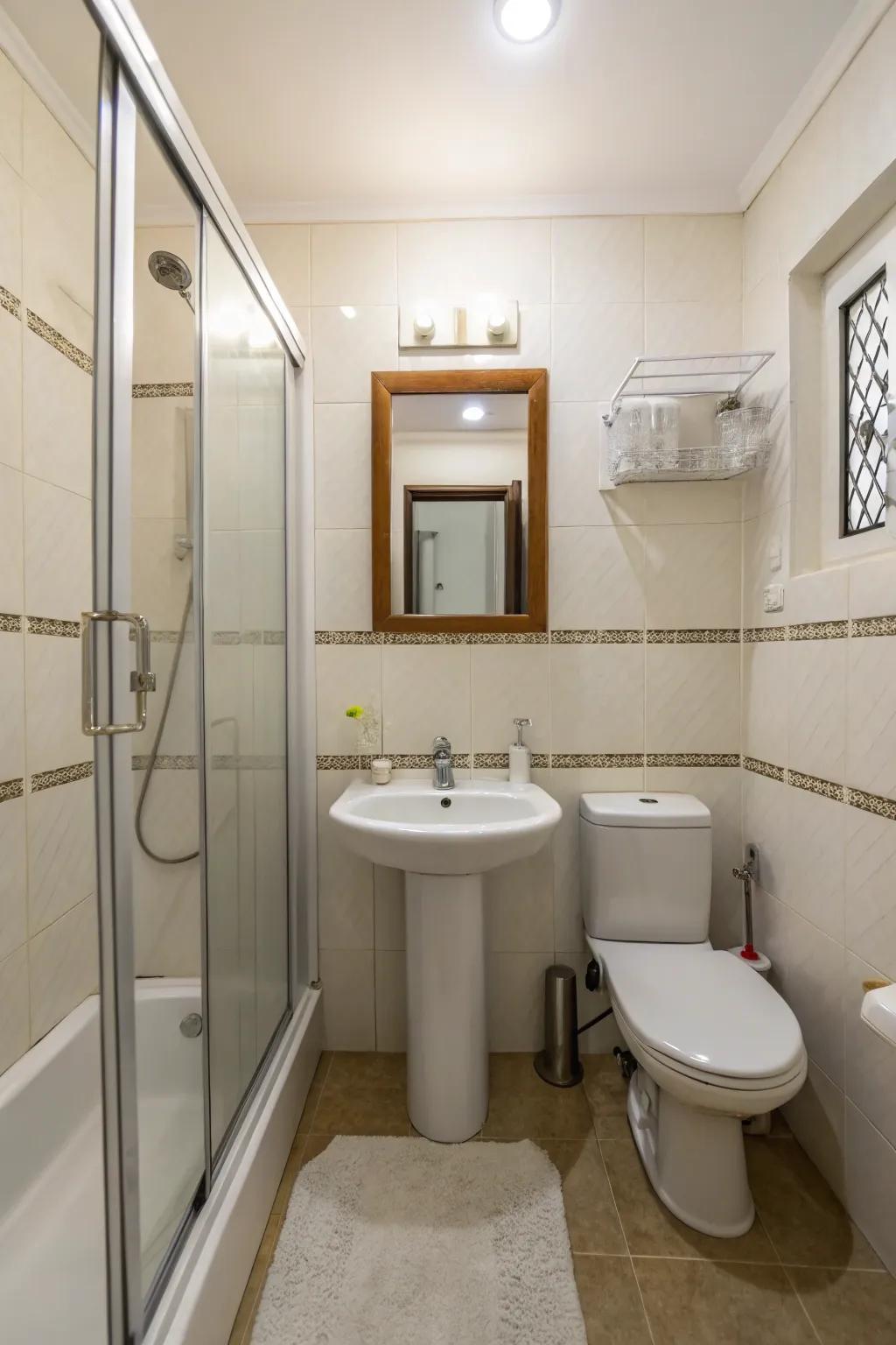 A minimalist small bathroom design featuring clean lines.
