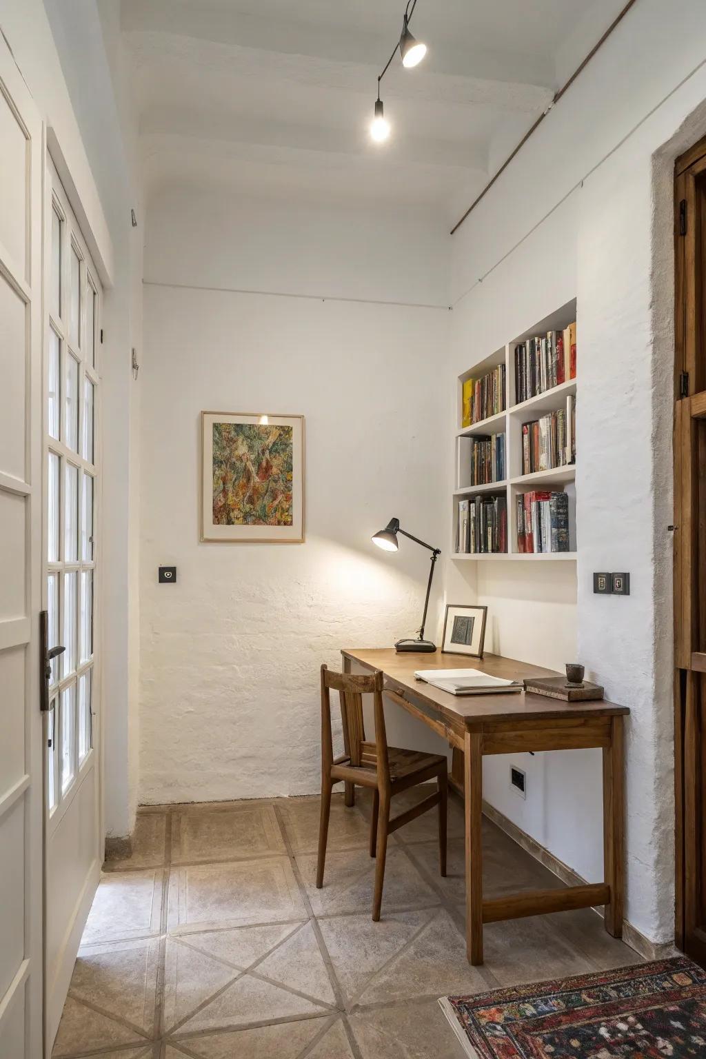 A minimalist study room emphasizing clarity and sophistication.