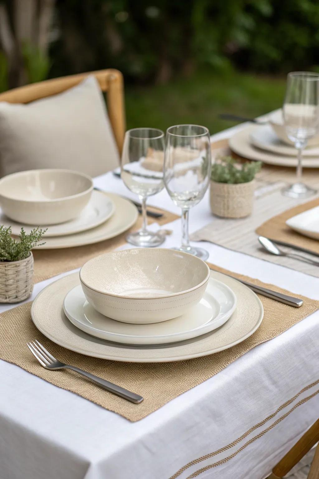 Soothing hues fashion the quintessential foundation for a contemporary dining ambiance.