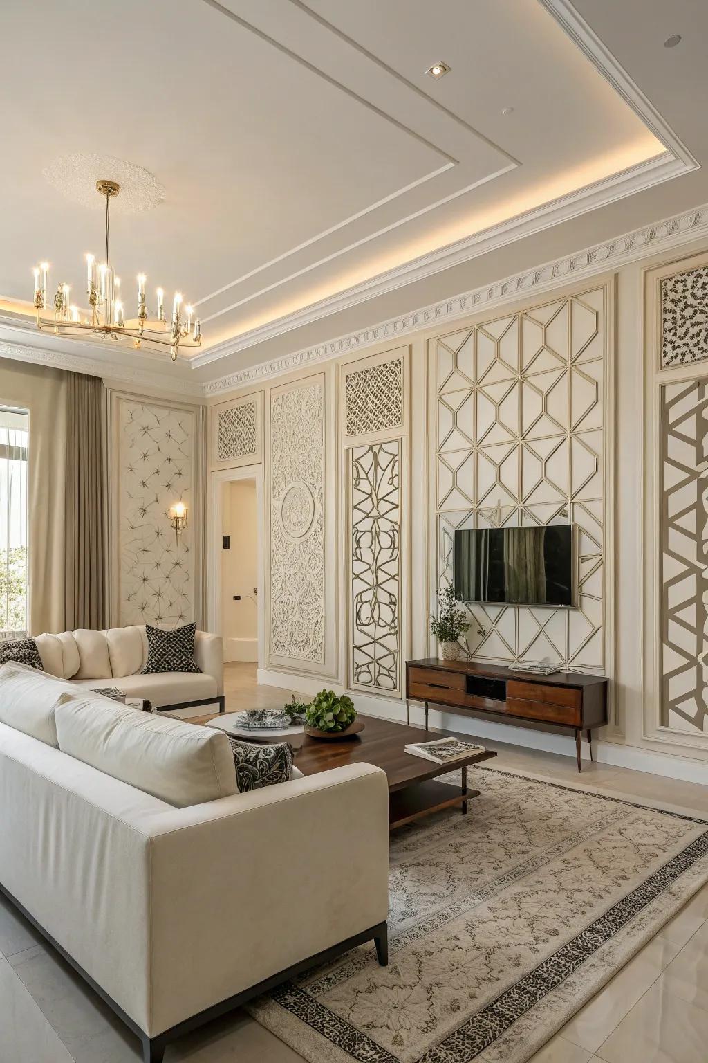 Geometric wall accents bring an impressive visual aspect to every area.