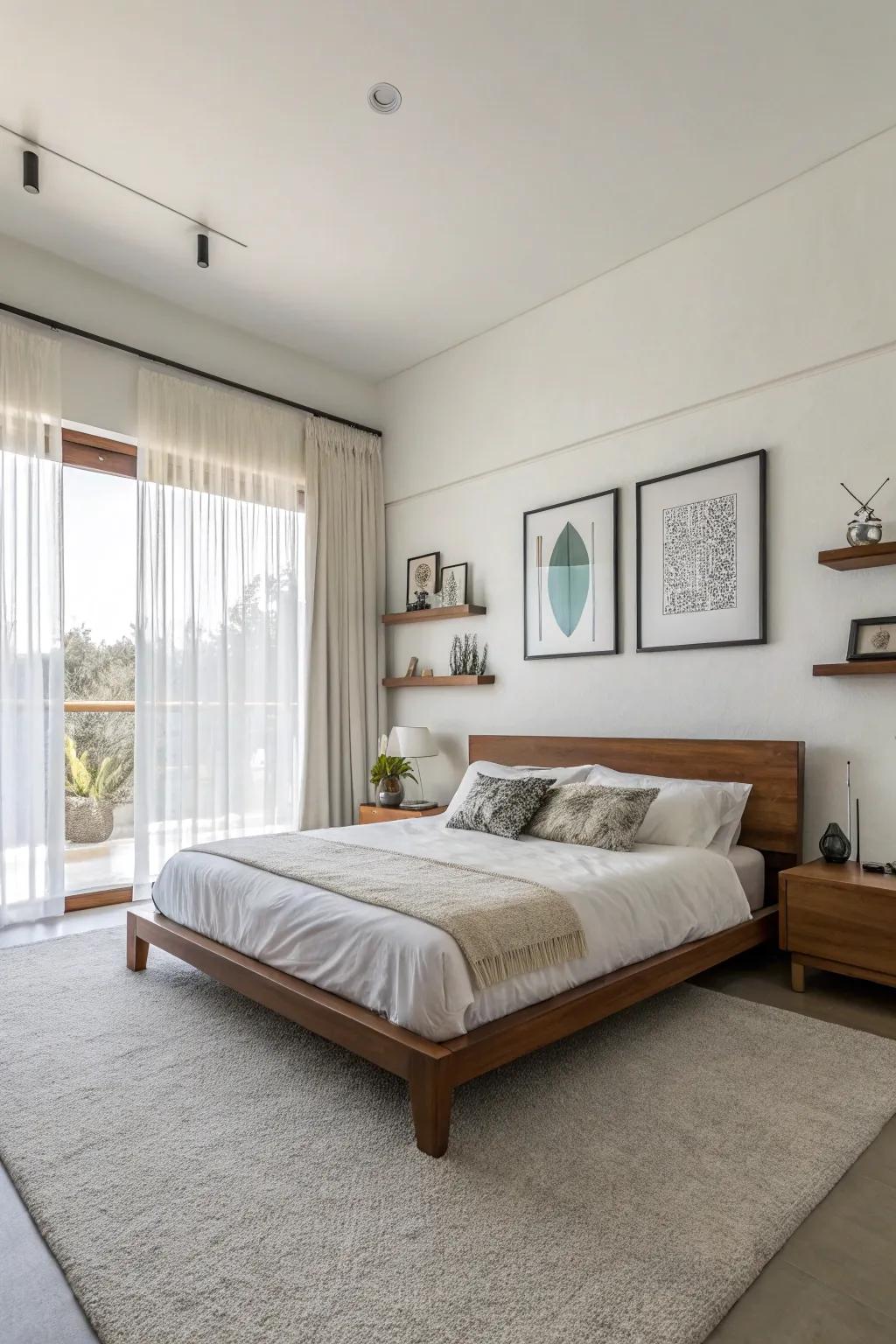 Pure white walls provide the foundation for a peaceful bedroom.