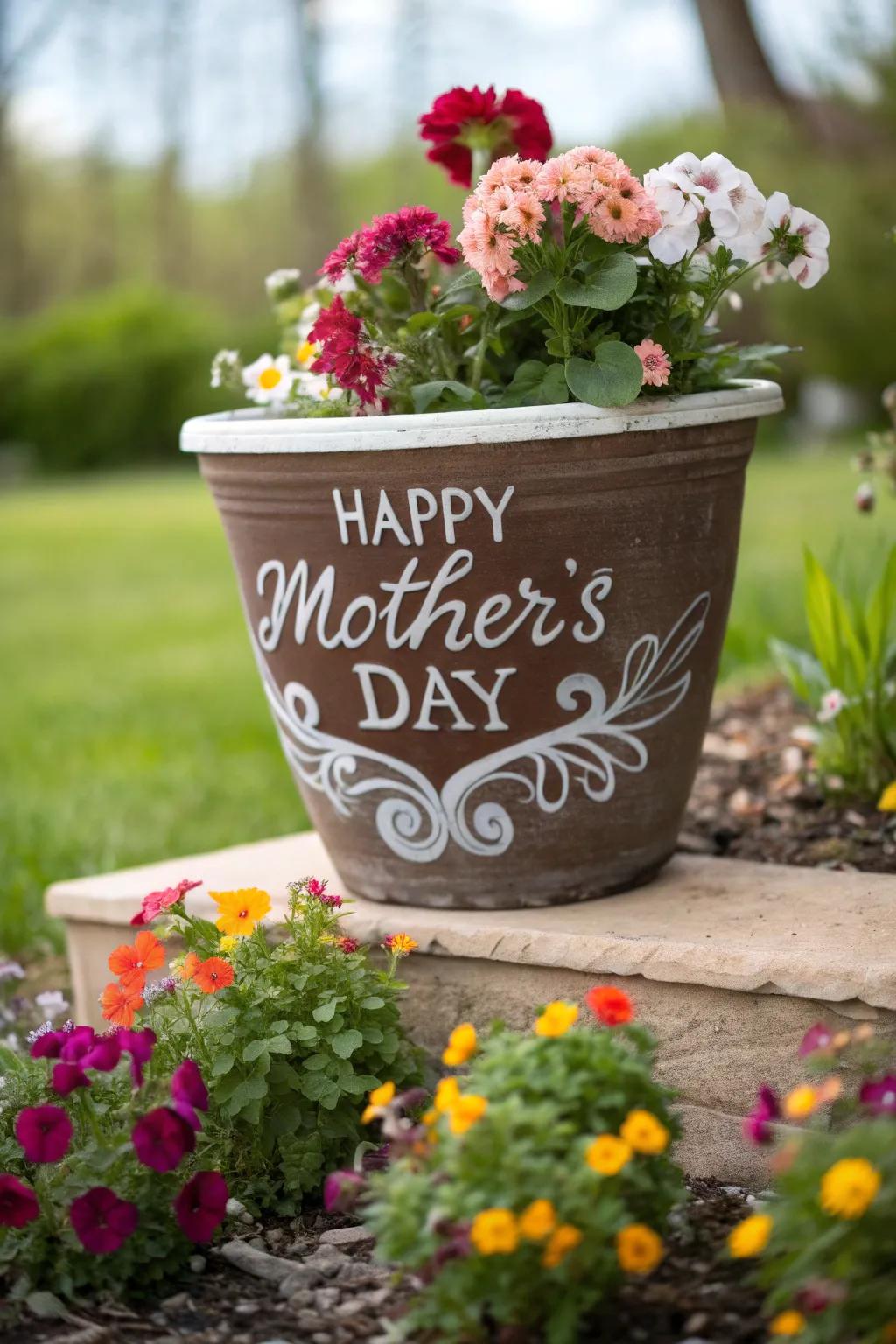 A flower pot featuring a personalized affectionate note.