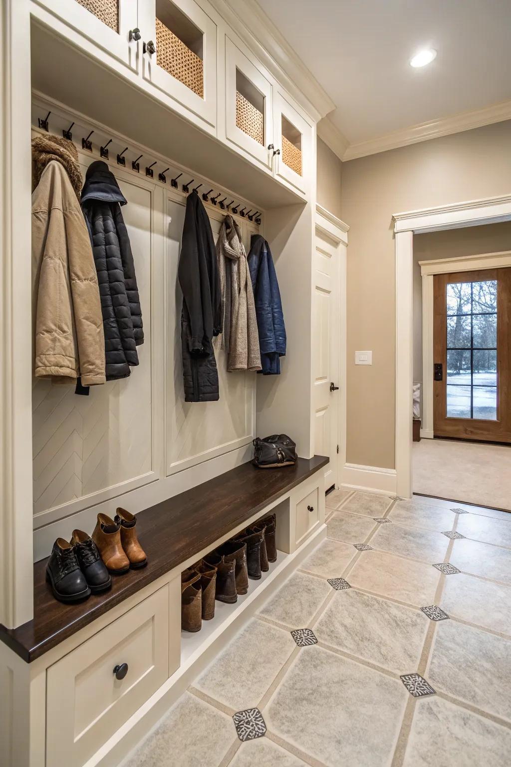 Ceramic tiles merge strength with sophistication, making them suitable for active mudrooms.
