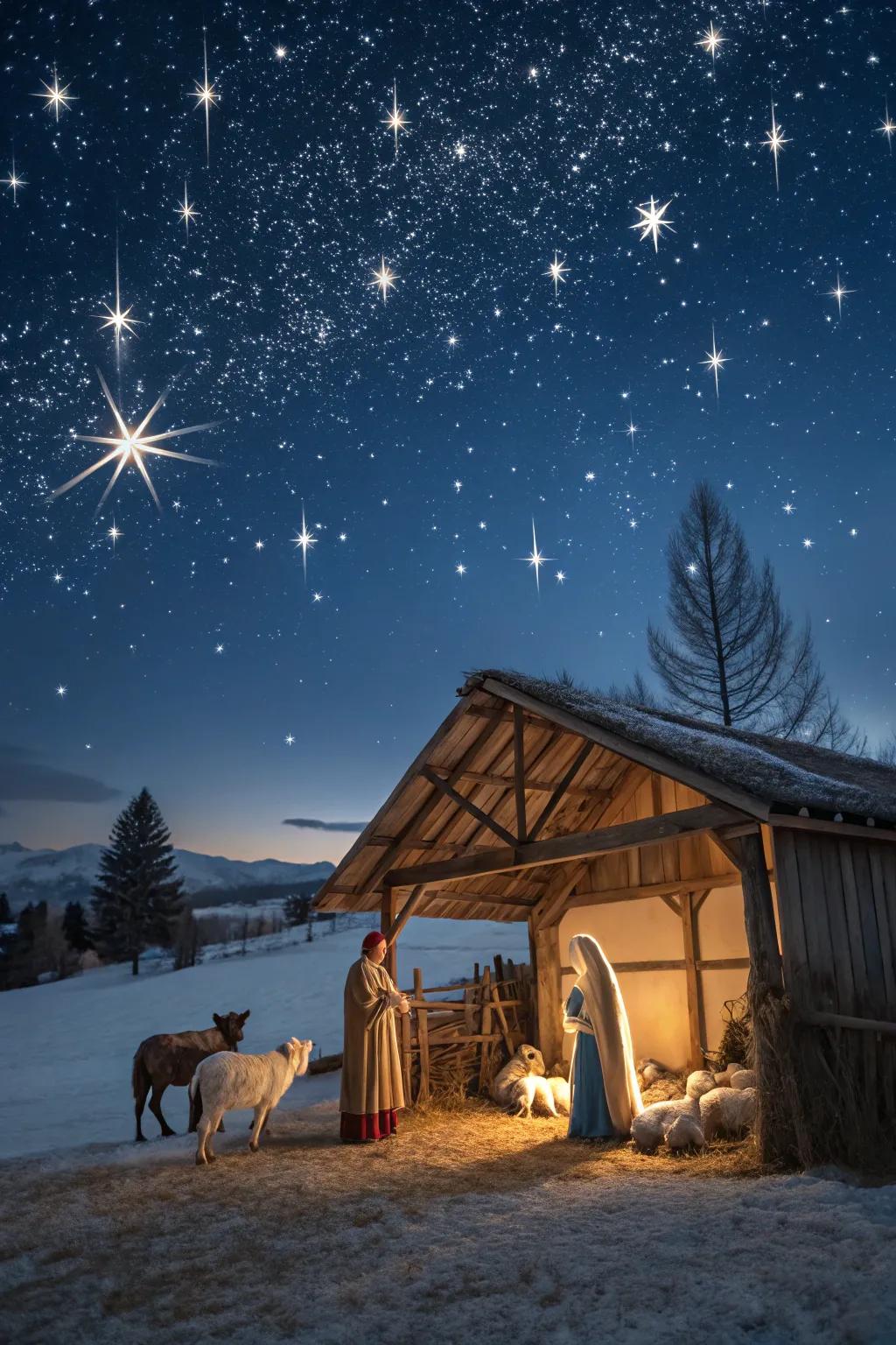 A twinkling night sky provides an excellent background for your nativity scene.