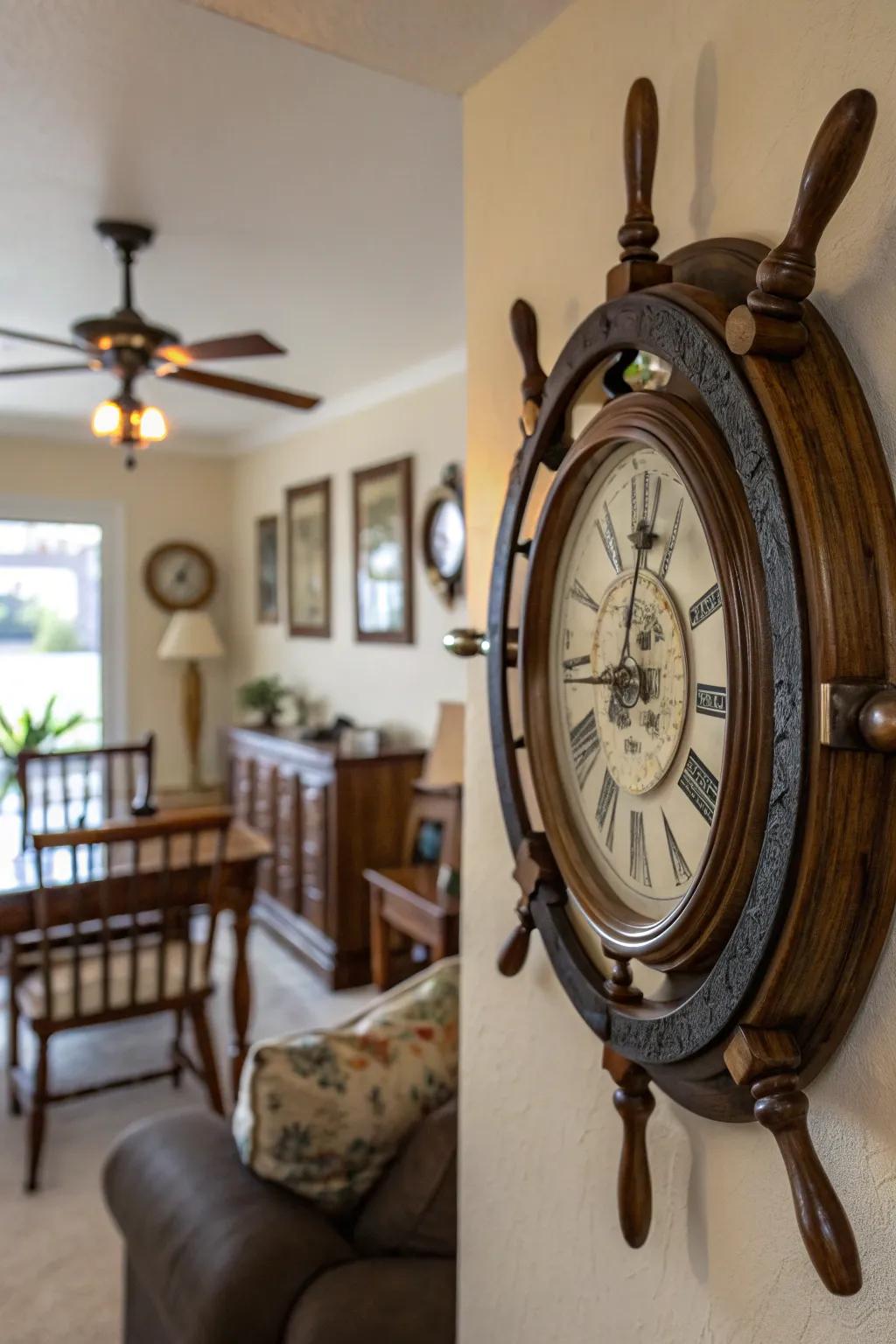 This coastal clock introduces a hint of the sea to any setting.