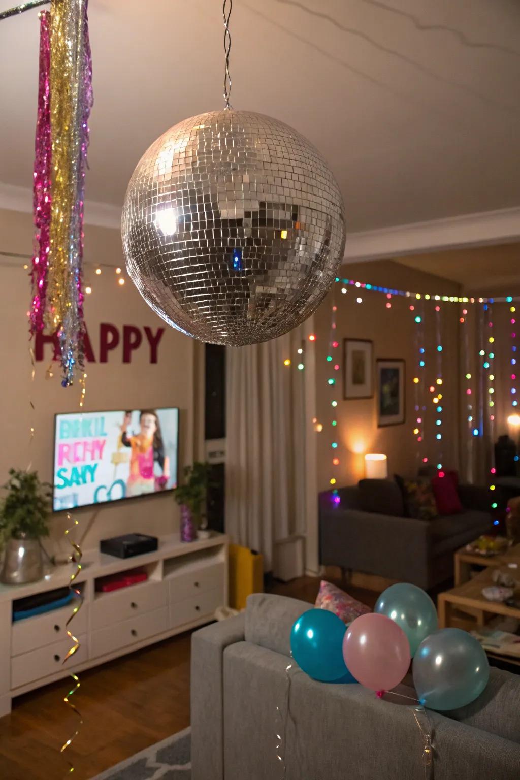 Change your area into a shimmering dance floor with a mirror globe.