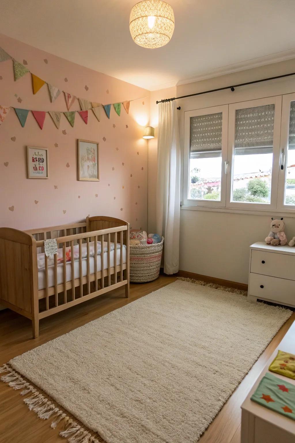 Neutral shades craft a tranquil nursery setting.