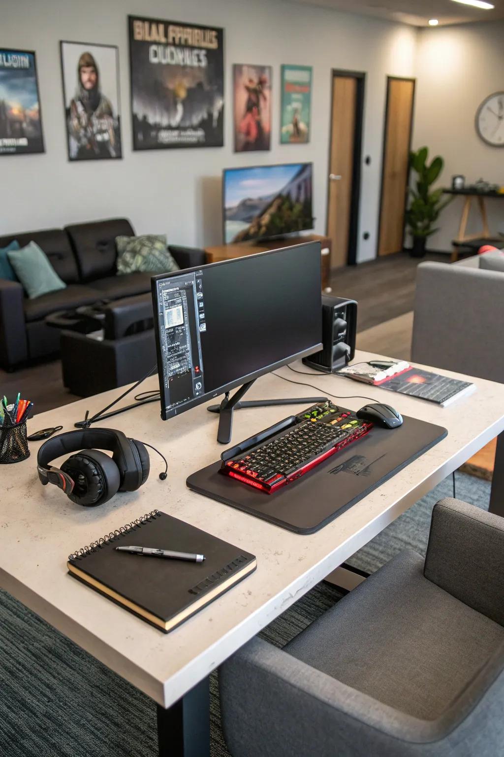 A versatile desk setup that allows you to easily switch between work and play.