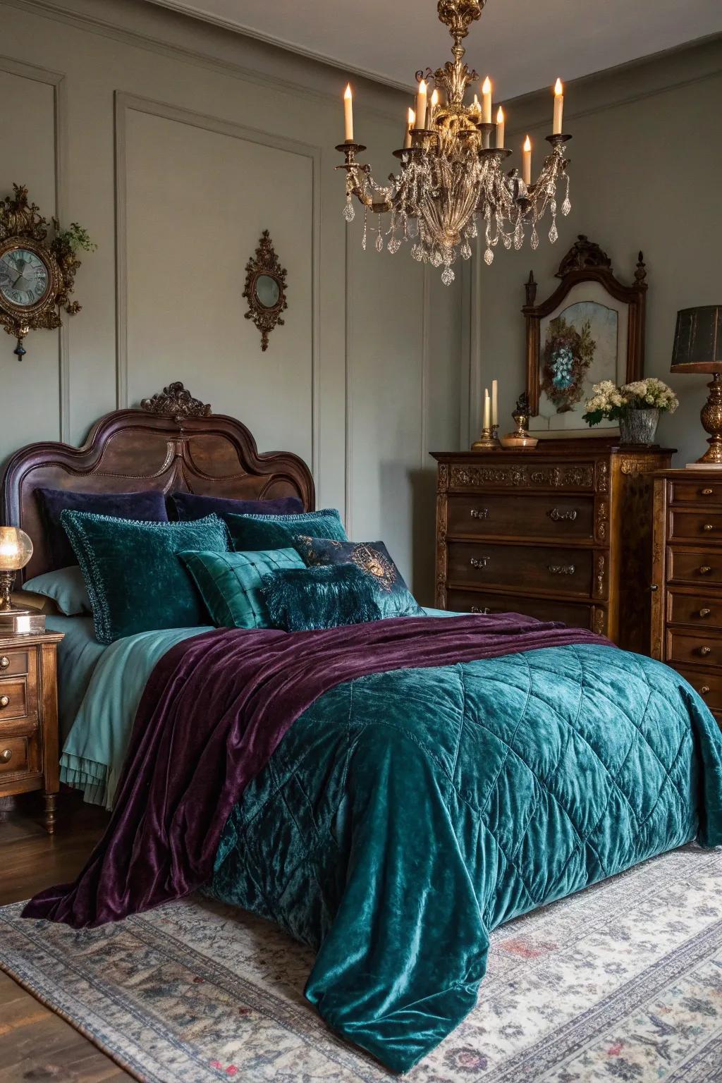 Velvet bedding enhances the lavishness of your sleeping quarters.