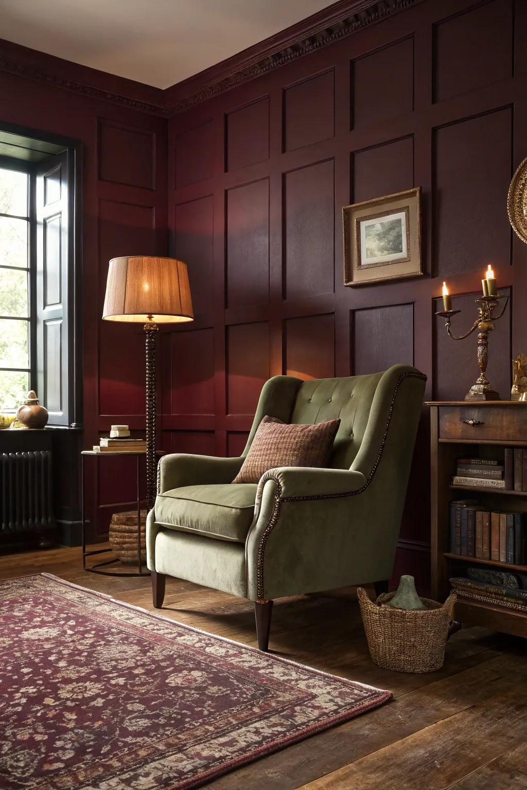 A spectrum of deep, inviting colors establishes the ambiance for a timeless living space.