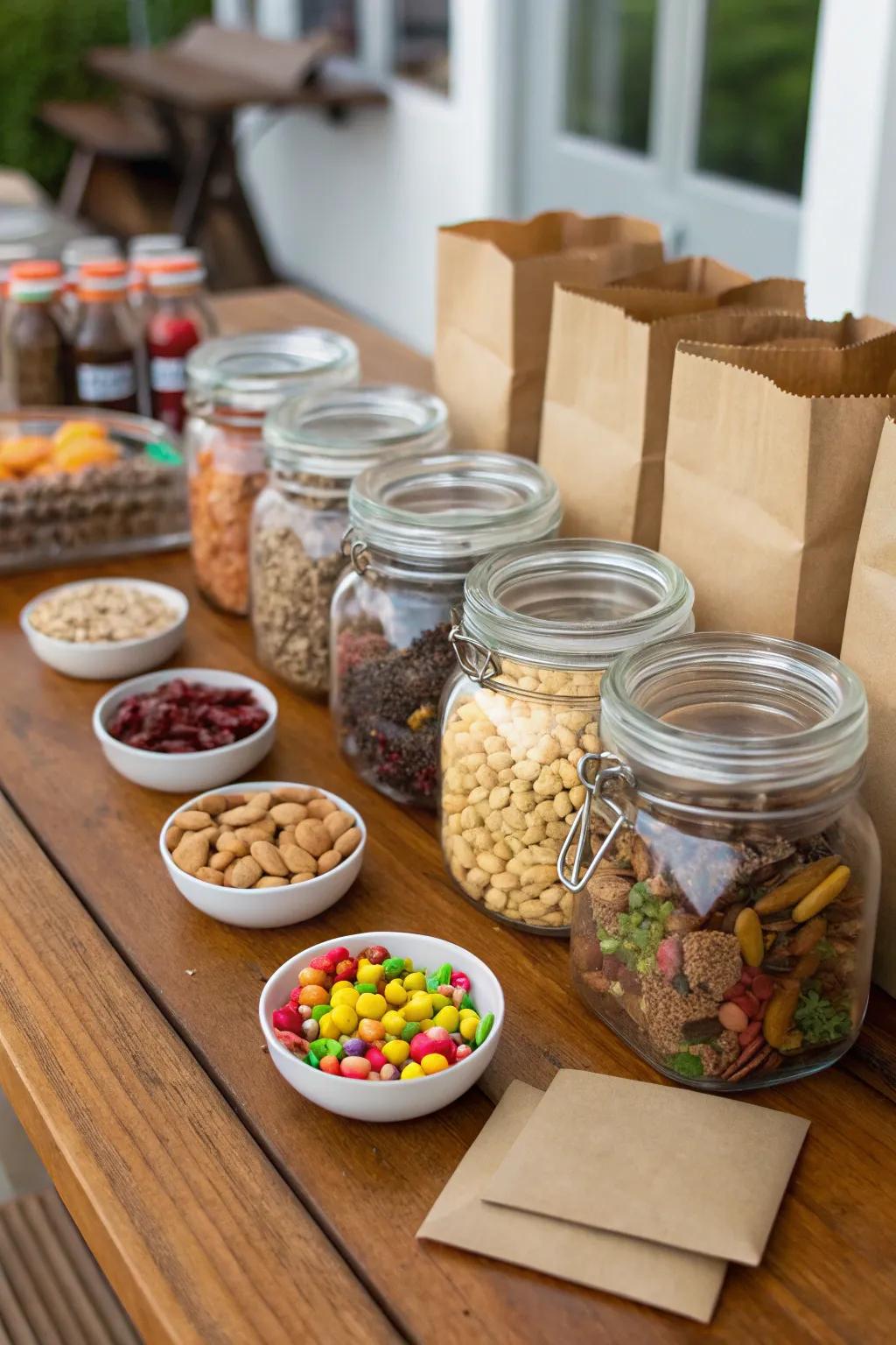 A DIY trail mix station, filled with an assortment of treats, adds a personal flair to any event.