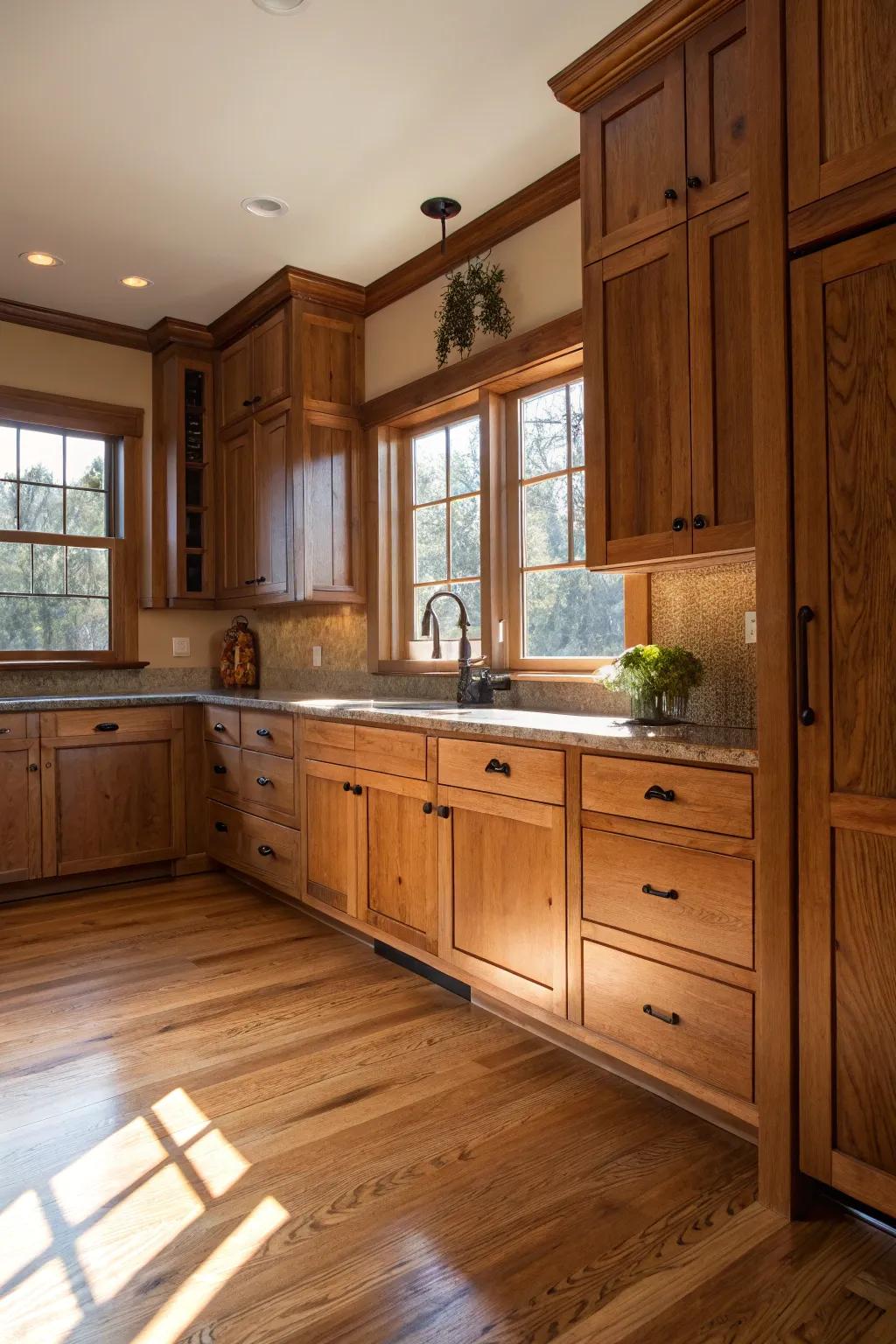 The inclusion of natural wood elements imparts a sense of warmth and genuineness to this refined kitchen design.