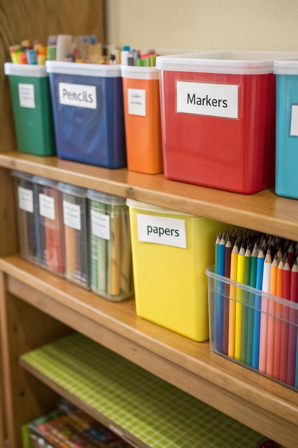 Color-coded containers add both elegance and order to your school materials.
