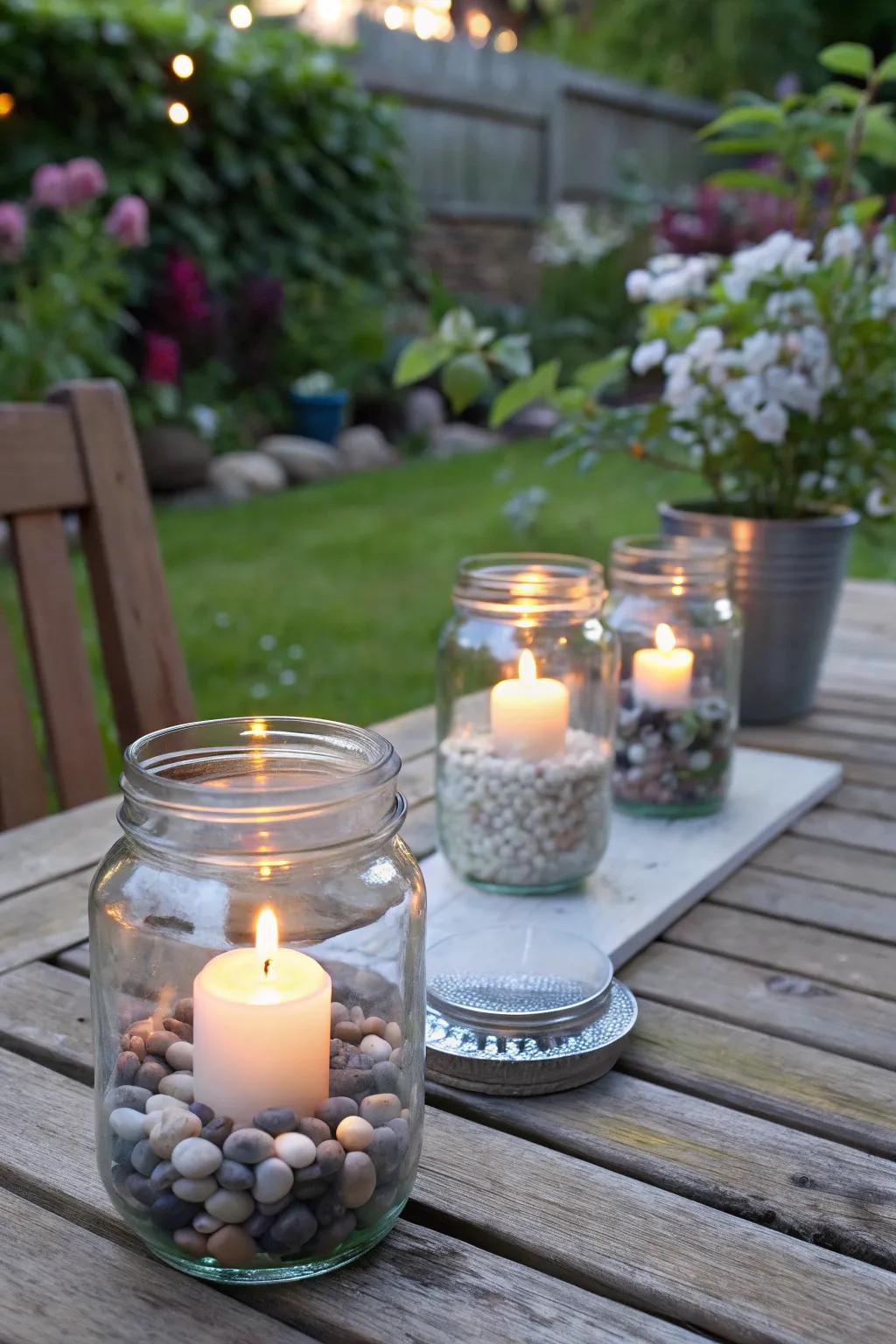 Canning jars are adaptable and charming candle holders.