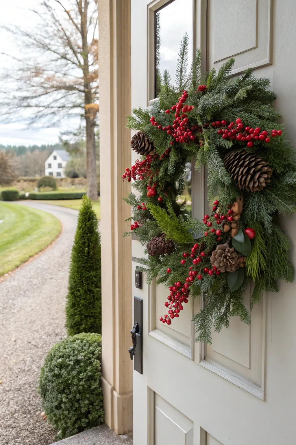 Extend a warm welcome with a lovely holiday circle at your front door.