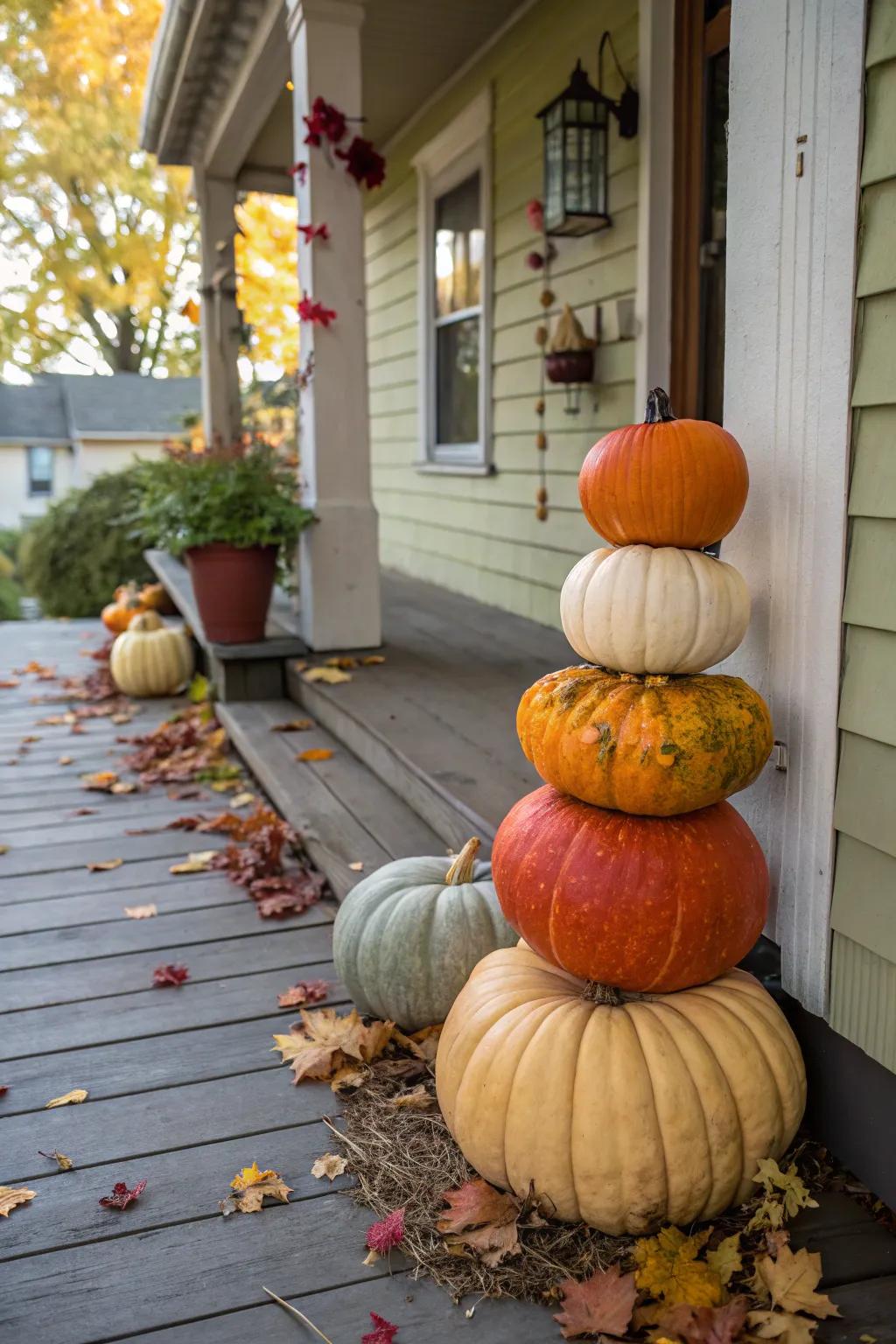 A compilation of assorted gourds forming a beautiful fall focal point.