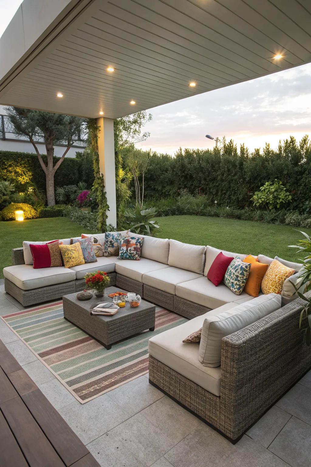 Modular sectionals provide flexible seating options for any event.