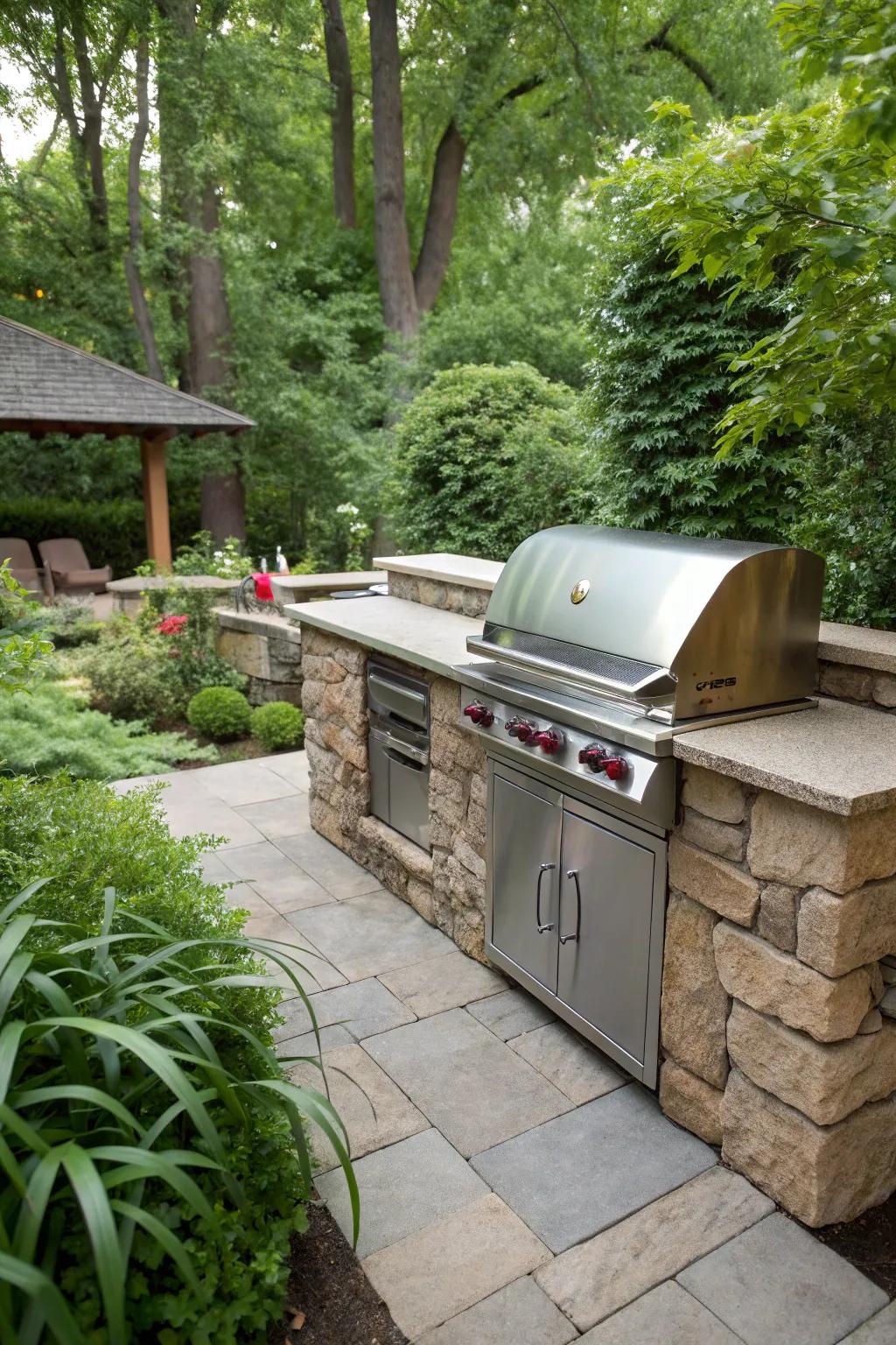 A built-in barbecue contributes style and utility to your outdoor setup.