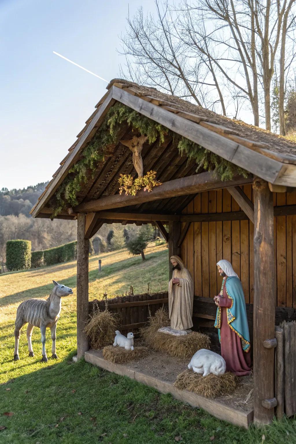 Celebrate tradition with a country-style timber manger scene.