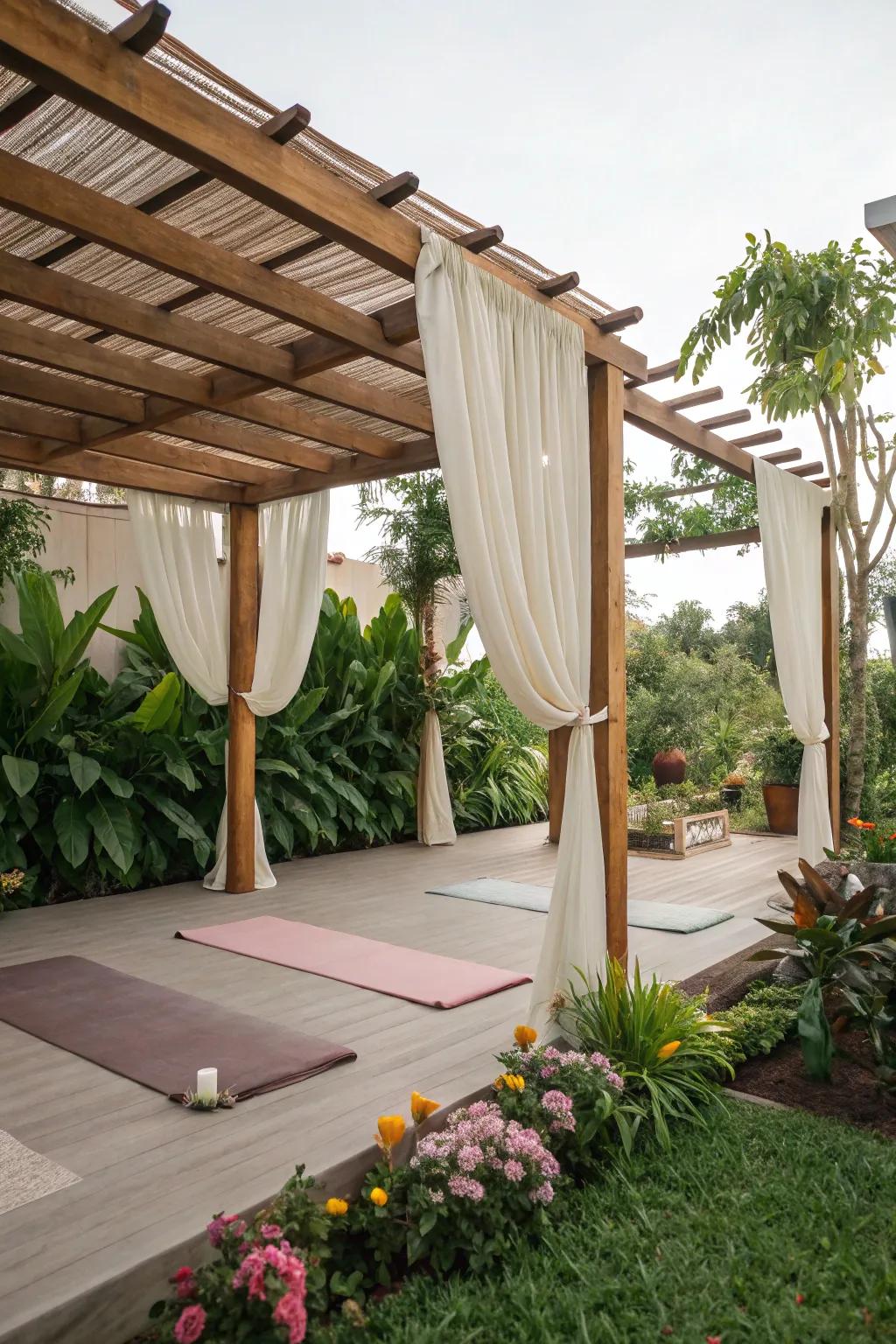 A pergola provides both shade and flair, making it ideal for your open-air yoga workouts.