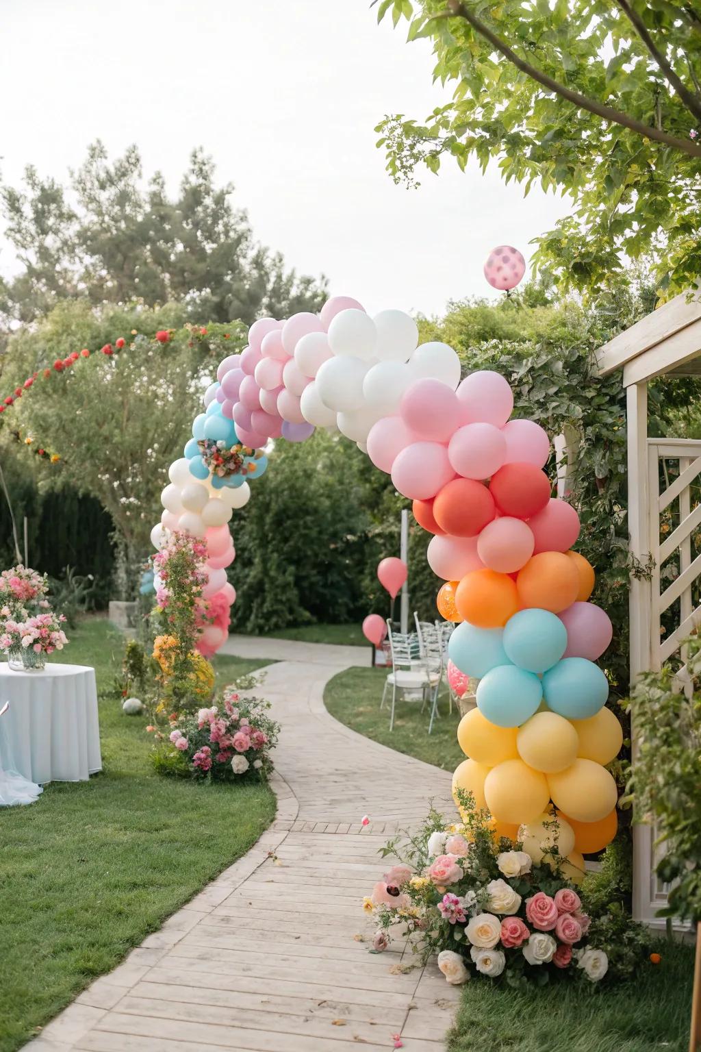Vibrant balloon arrangements setting a joyful tone for the baby shower.