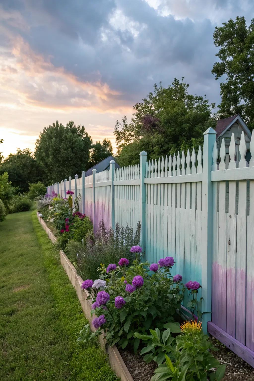 An enchanting fence showcasing an ombre effect, transitioning from deeper to lighter shades.