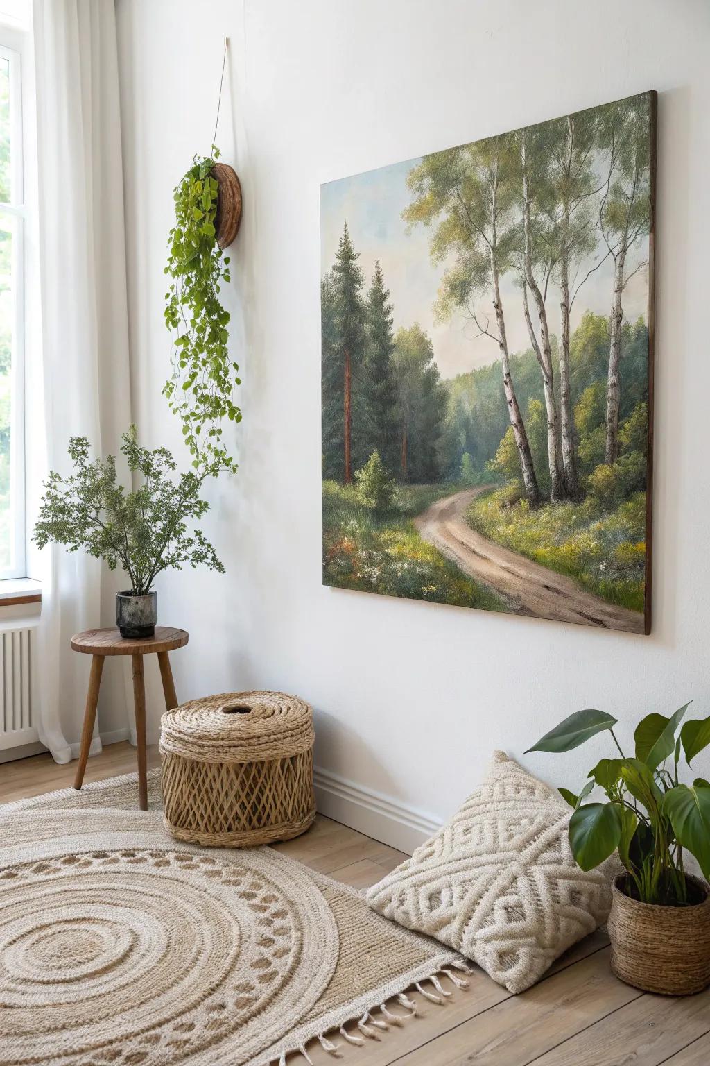Usher in the tranquility of nature into your abode with this captivating forest canvas artistry.
