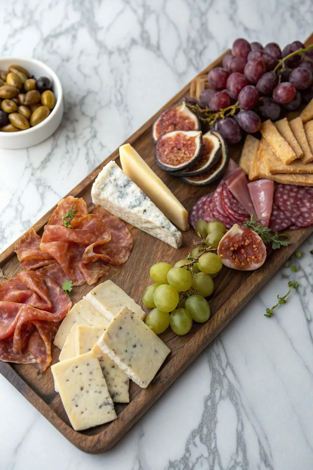 A quintessential cheese and charcuterie board overflowing with gourmet selections.