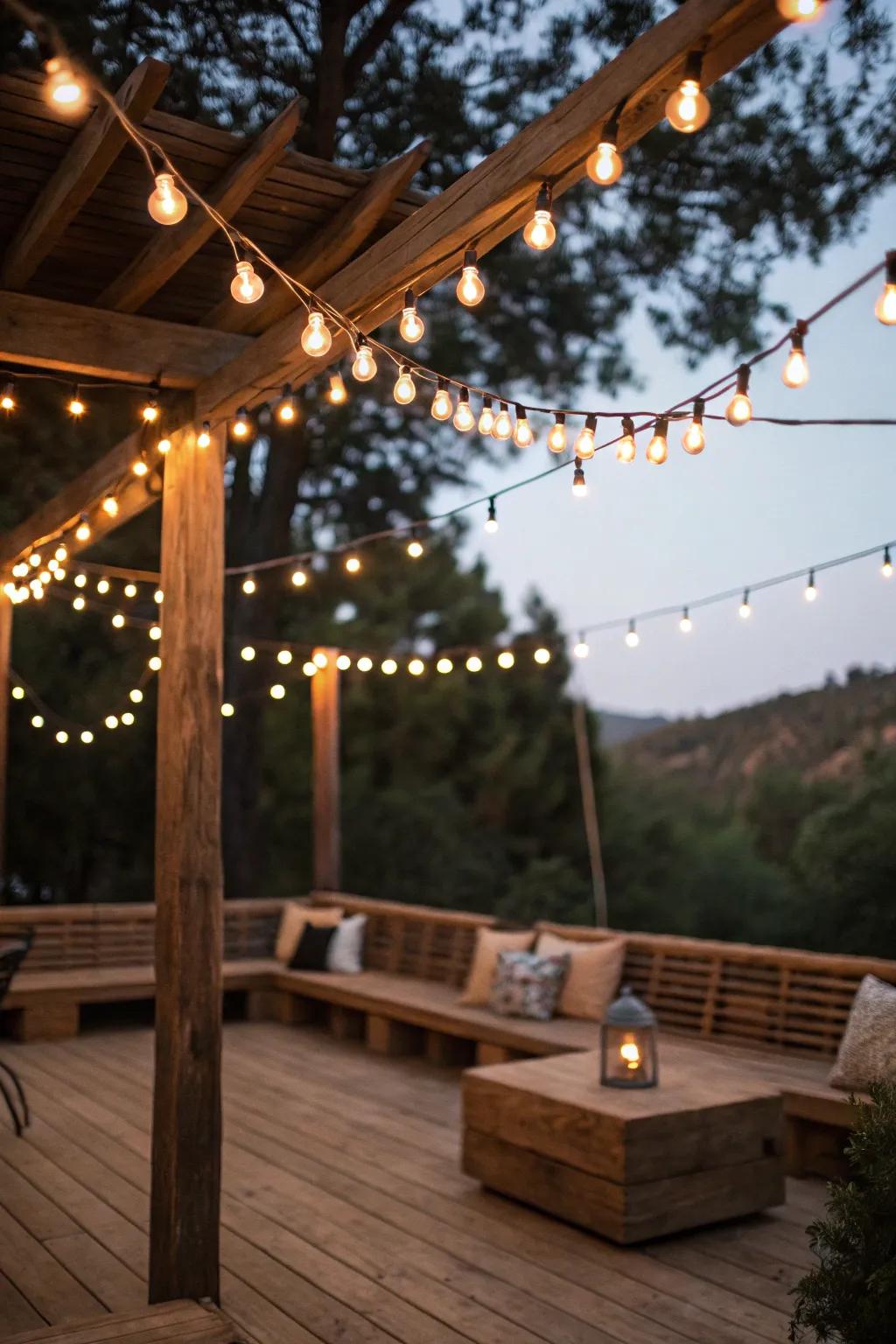 Classic string lights craft a delightful setting suitable for any patio.