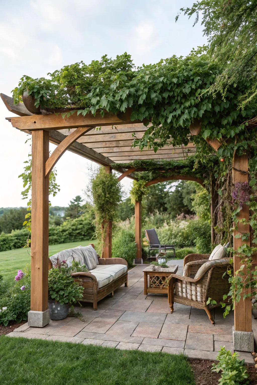 A traditional pergola provides an ideal mix of sun and shadow.