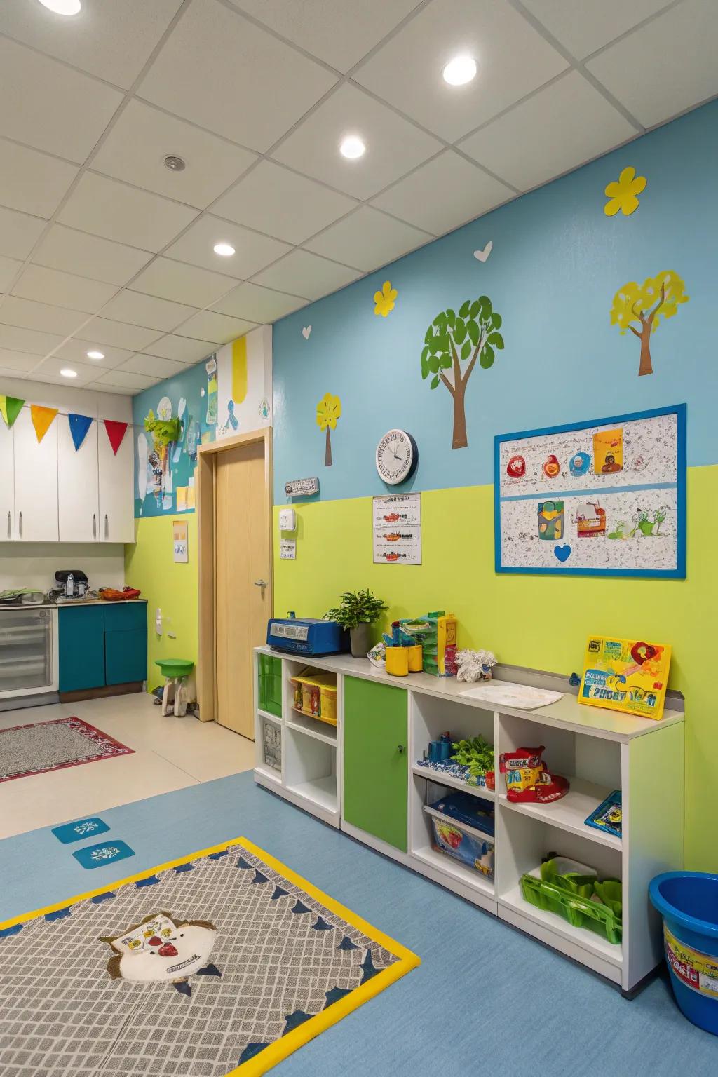 A pediatric practice rejuvenated with radiant blue, green, and yellow undertones.